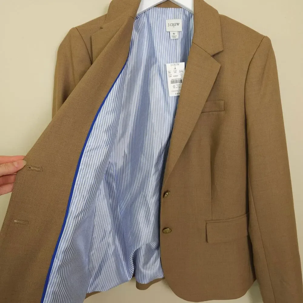 NWT J.Crew Wool Blend Schoolboy Blazer 6 Tan Gold